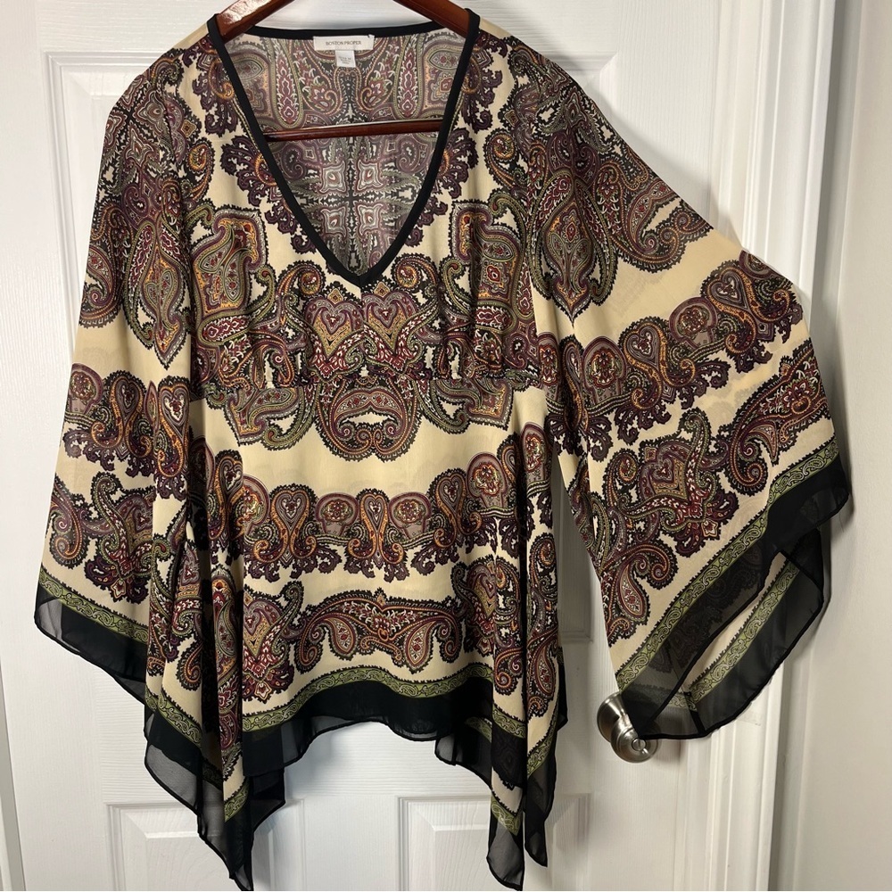 Boston Proper Multicolor Paisley V-Neck Blouse Size Medium